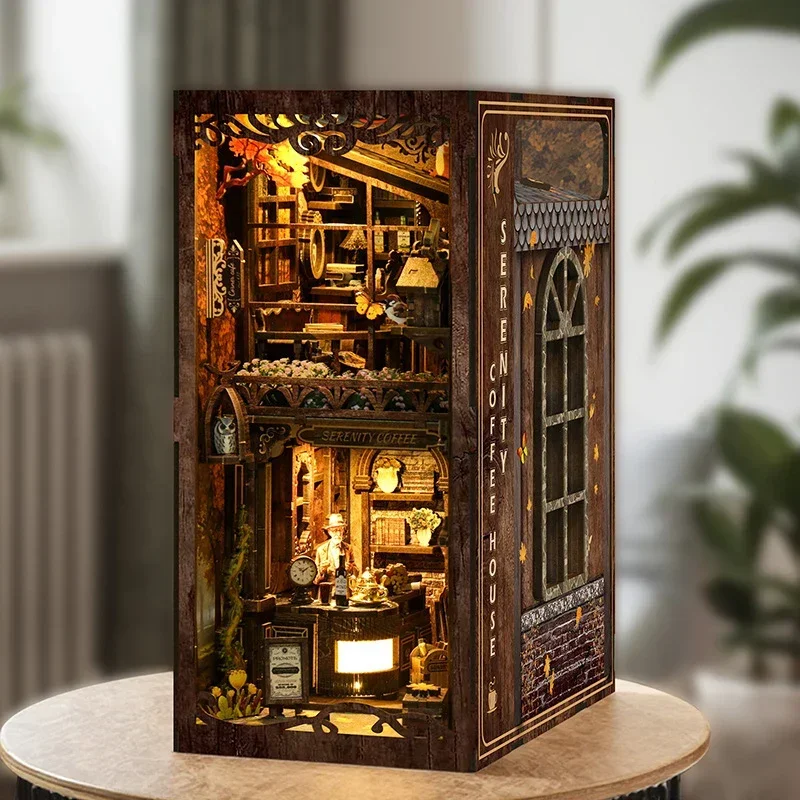 Serenity Coffee House Bookshel - đánh giá và giá Diy Wooden Book Nook Kit Shelf Insert